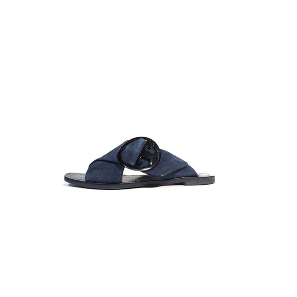 TORY BURCH Sandals Blue Suede Slide 'THAMES' Womens Size 6.5 - Picture 1 of 9